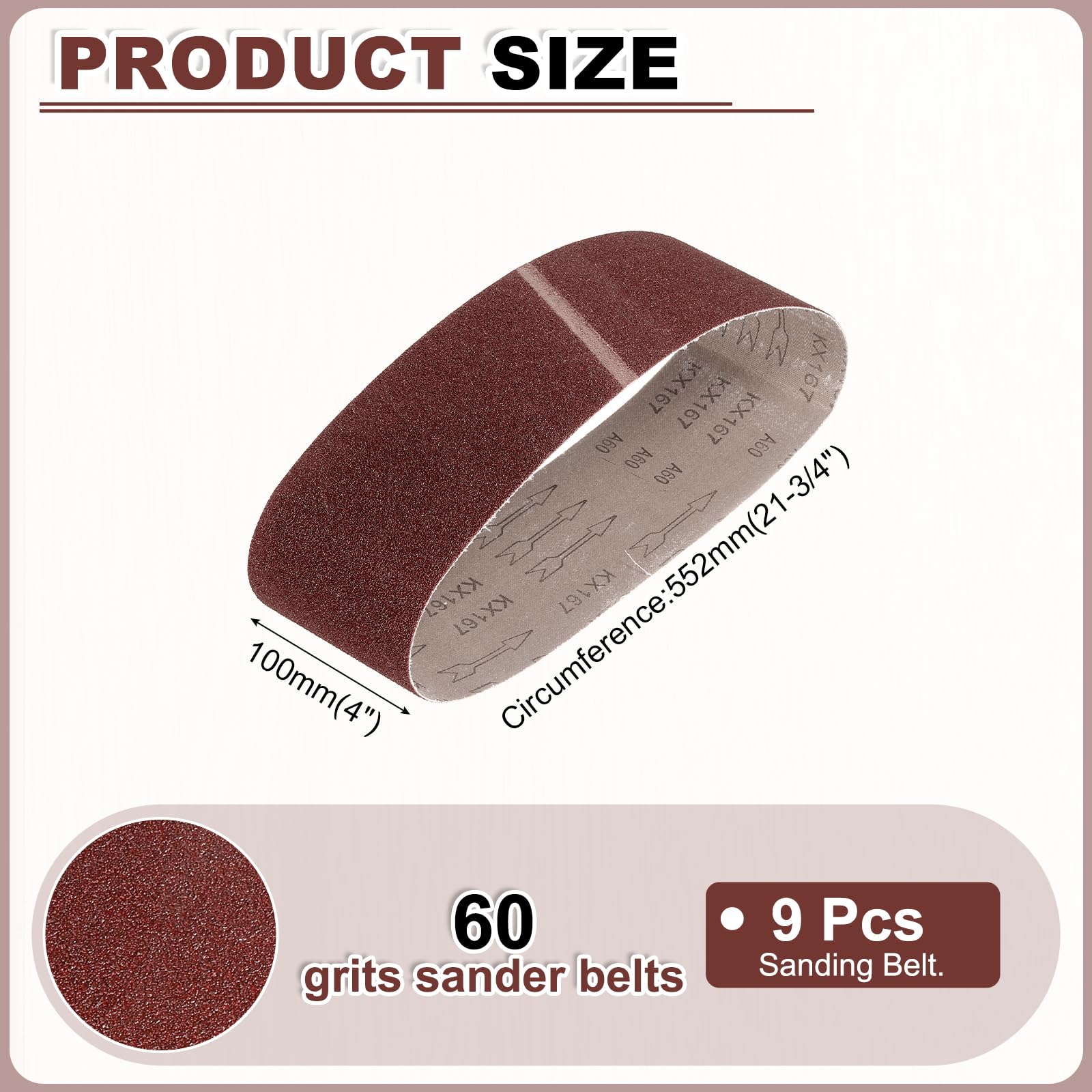 sourcing map Lot de 9 bandes abrasives de 100 mm x 552 mm en oxyde d'aluminium grain 60 pour le travail du bois, le polissage des métaux, l'aiguiseur de couteaux