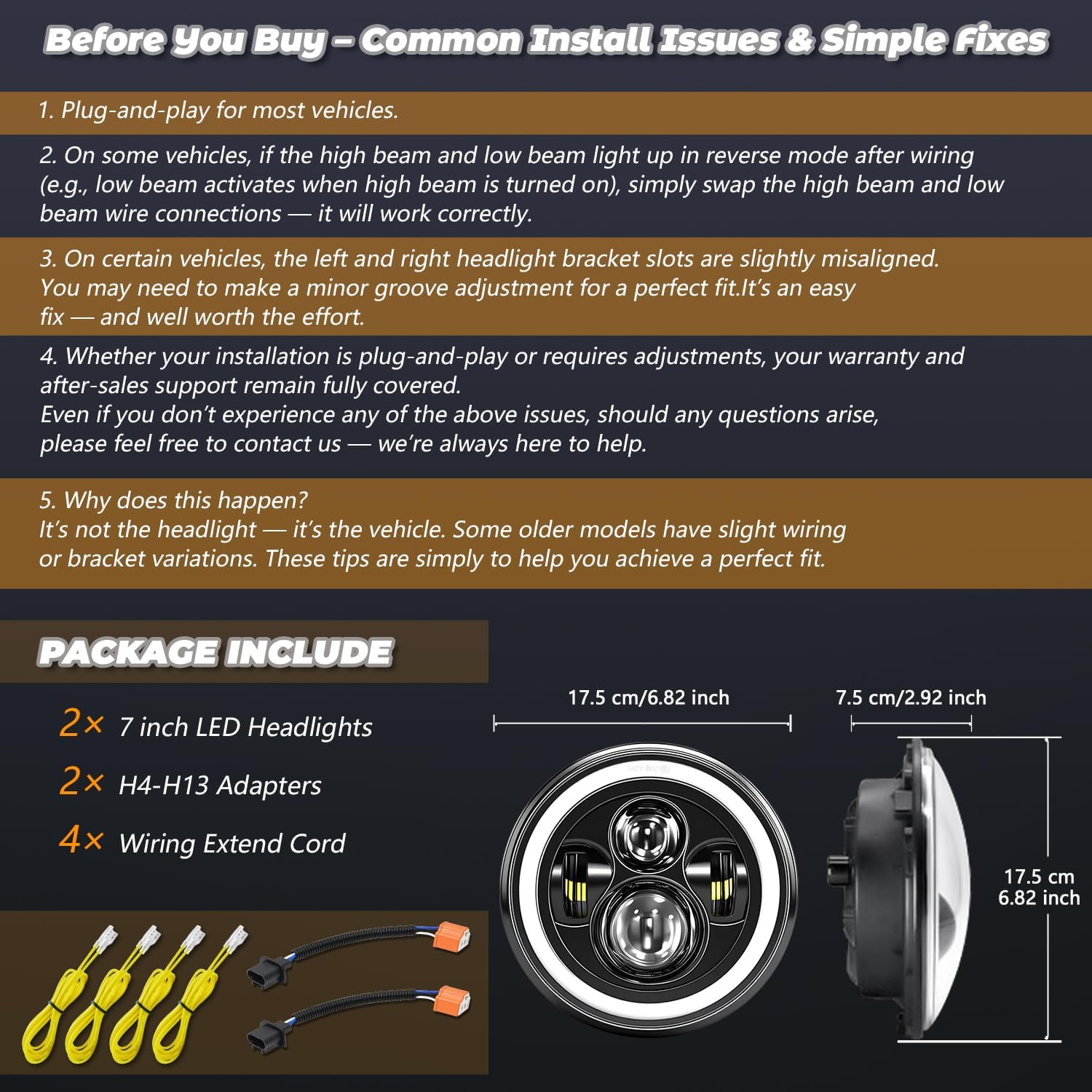 MONDEVIEW 7 Inch LED Headlight Round H6024 High Low Beam, Turn Signal DRL for Jeep Wrangler Chevy Ford Nissan Hummer, DOT Approved