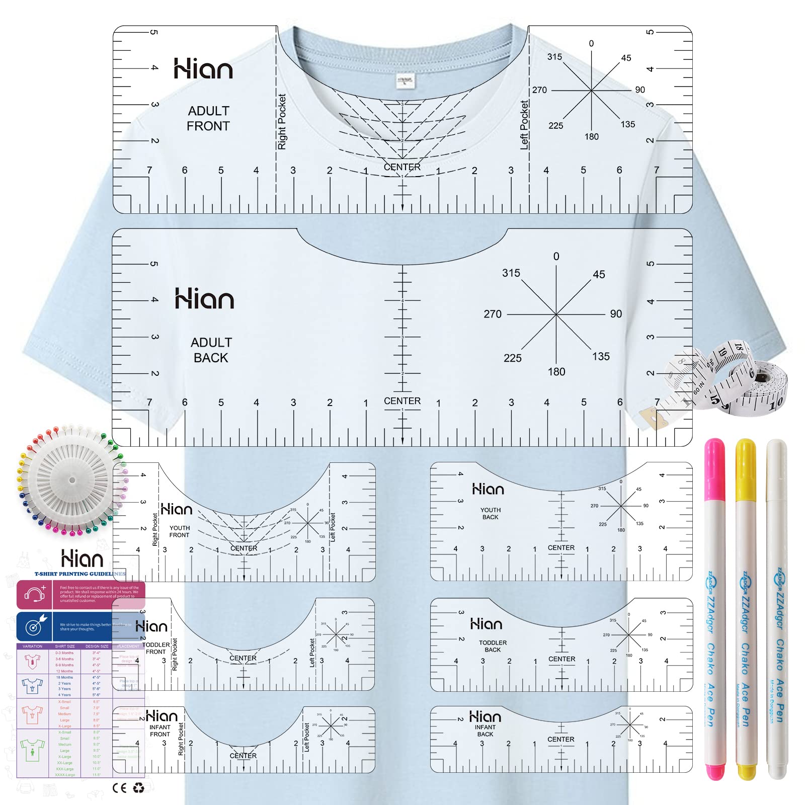 13pcs Tshirt Ruler Guide for Vinyl Alignment T Shirt Ruler to Center Designs T-Shirt Alignment Tool for Vinyl Placement Tee Shirt Guide Ruler for Heat Press Tshirt Printing Guide Set - Transparent C