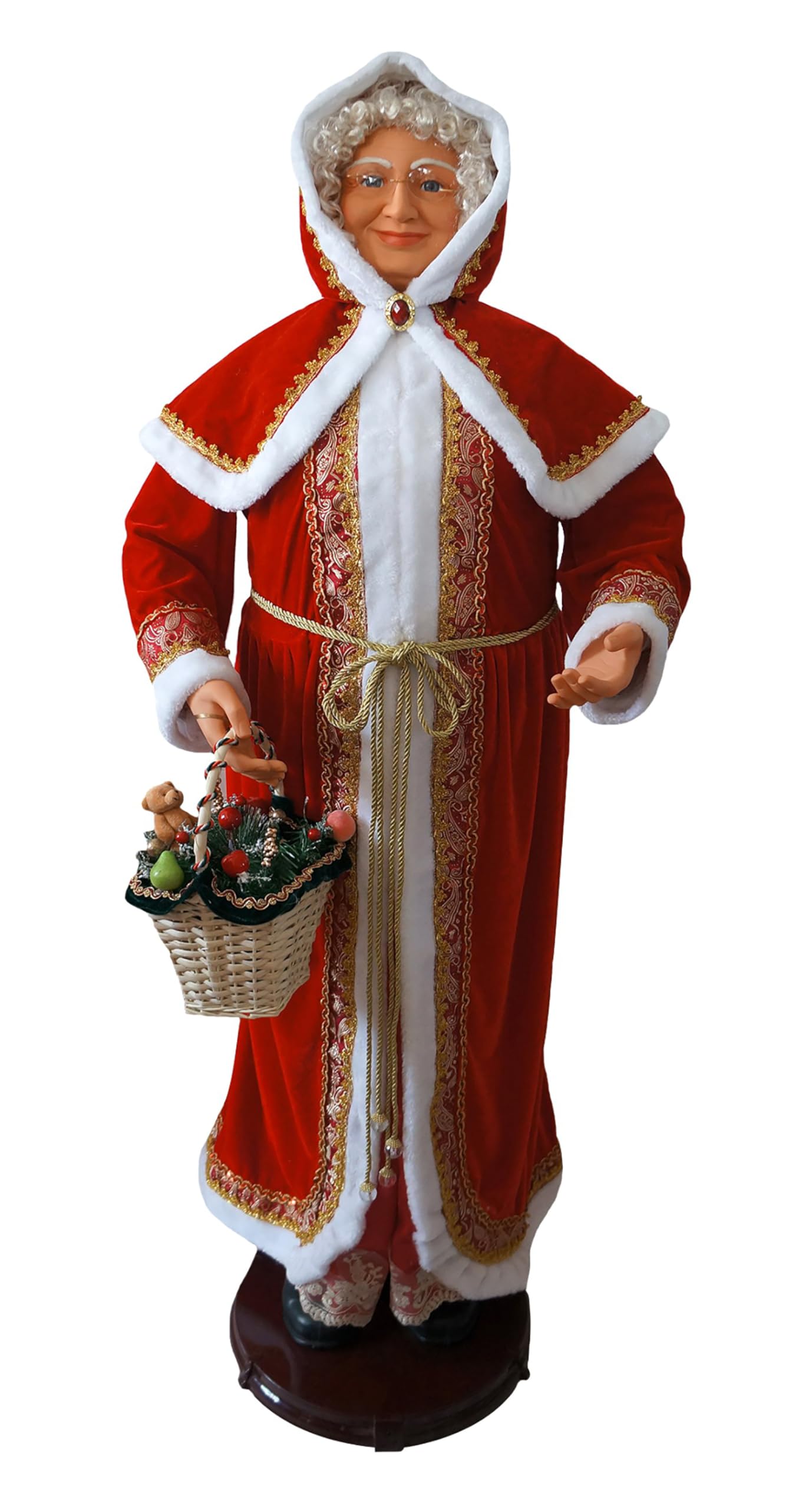 Fraser Hill Farm Life Size 58-in. Dancing Mrs. Claus Animatronic with Basket, Indoor Animated Holiday Home Decor, Motion Activated Christmas Decoration