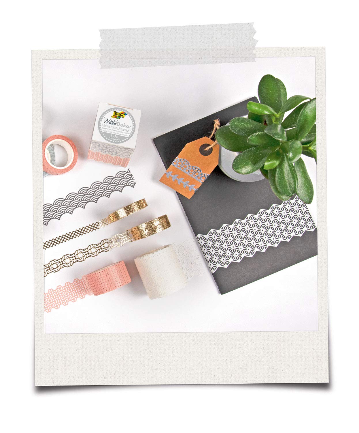folia 29202 Washi Decor, Lace Borders Made of Rice Paper, Set of 2, Rose/Silver, Each Approx. 25 mm x 5 m, Sticks to Numerous Surfaces, Can Be Removed Without Residue for Decorating and Decorating
