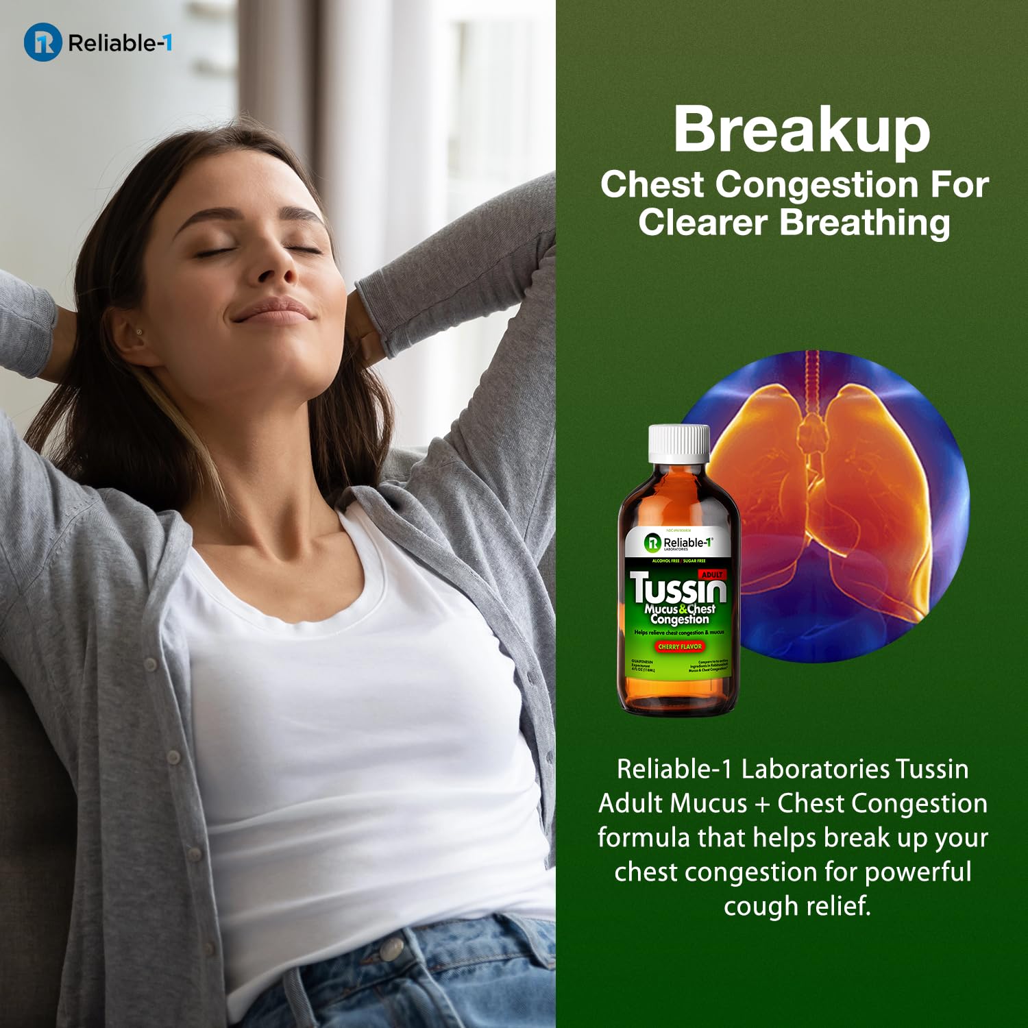 Reliable-1 Laboratories Tussin Adult Strength Mucus & Chest Congestion Relief (Natural Cherry Flavor) Guaifenesin Expectorant Alcohol and Sugar Free Decongestant Liquid to Clear Phlegm — Amazon image 5