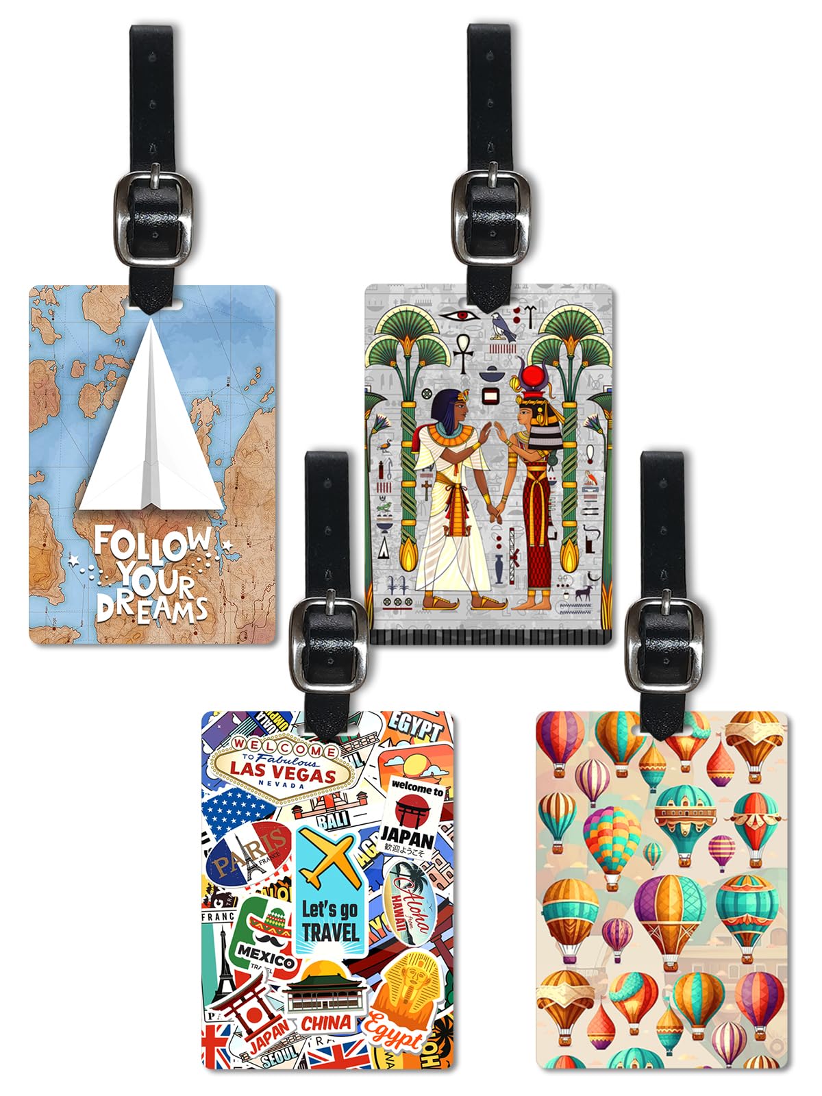 Lentikart 3D Lenticular Luggage Tag Set of 4 | Paper Plane + Stamp Sticker + Egypt+ hot air Balloon | Luggage/Bag/Travel ID Label Tags for Suitcase & School Bags-image-34