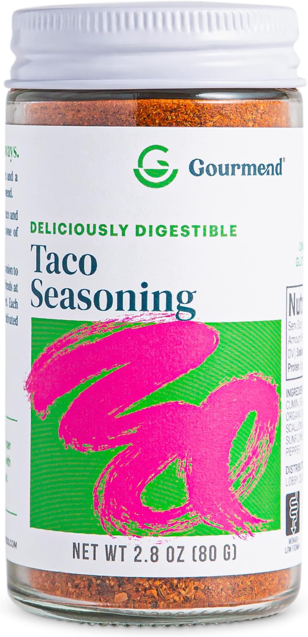Gourmend Foods Taco Seasoning โ Low FODMAP Certified, Filler Free, Gluten Free, Single Origin Spices, 100% Natural, No Corn Starch, Maltodextrin, "Natural Flavors" or Other Fillers