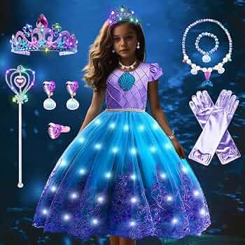 LiUiMiY Déguisement Sirène Costume Fille Robe Princesse Ariel Enfan Pour Anniversaire Carnaval Fete Halloween Avec Accessoir Am