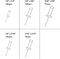 Vista 5 de Astro - Kit de remaches neumáticos y surtido de remaches de aluminio (500 piezas) Juego de accesorios de remachadora Power Pop