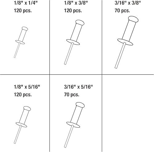 Miniatura 7 de Astro - Kit de remaches neumáticos y surtido de remaches de aluminio (500 piezas)  Juego de accesorios de remachadora Power Pop
