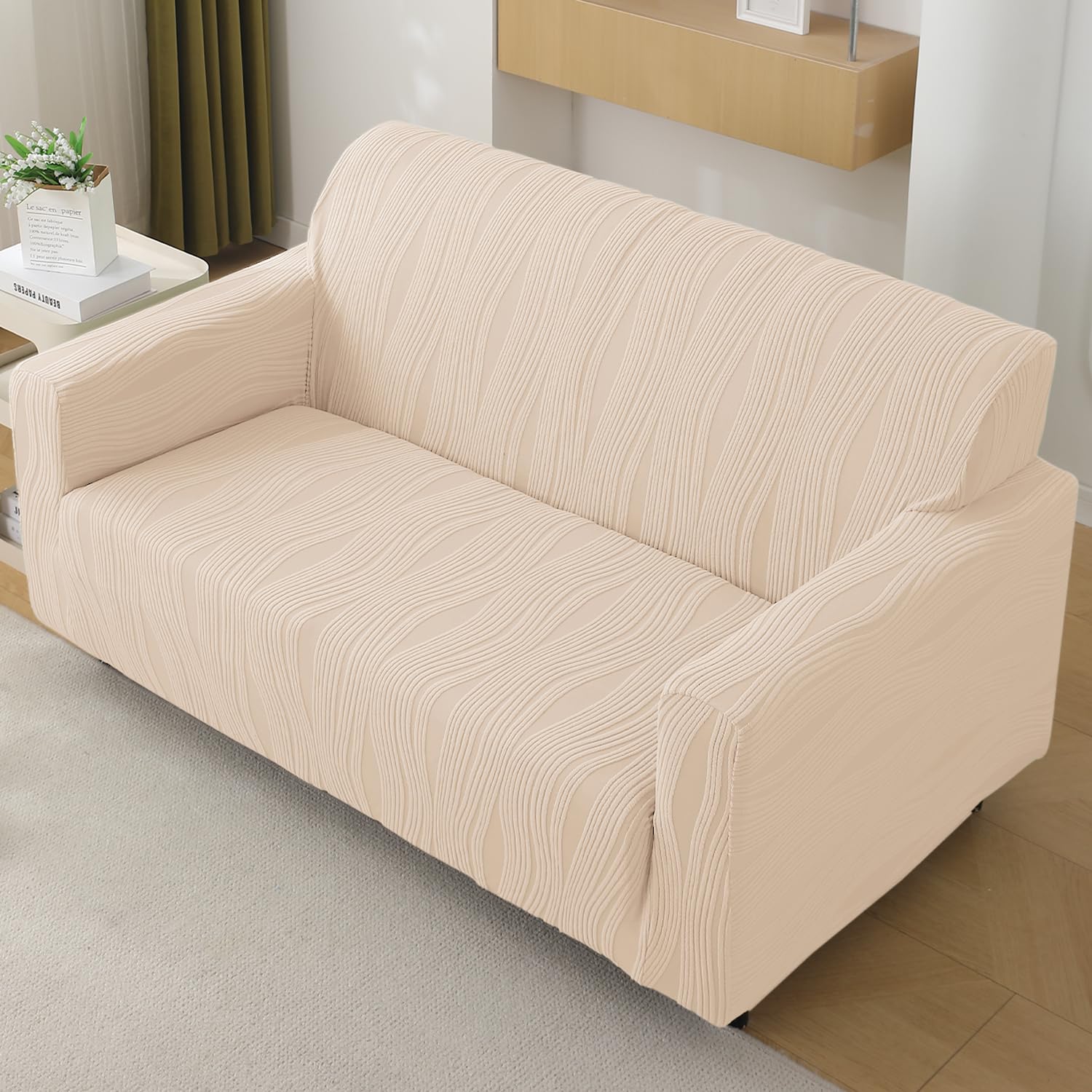 HOKIPO Nestiva Sofa Cover 2 Seater Fully Covered, Skimmed Cream