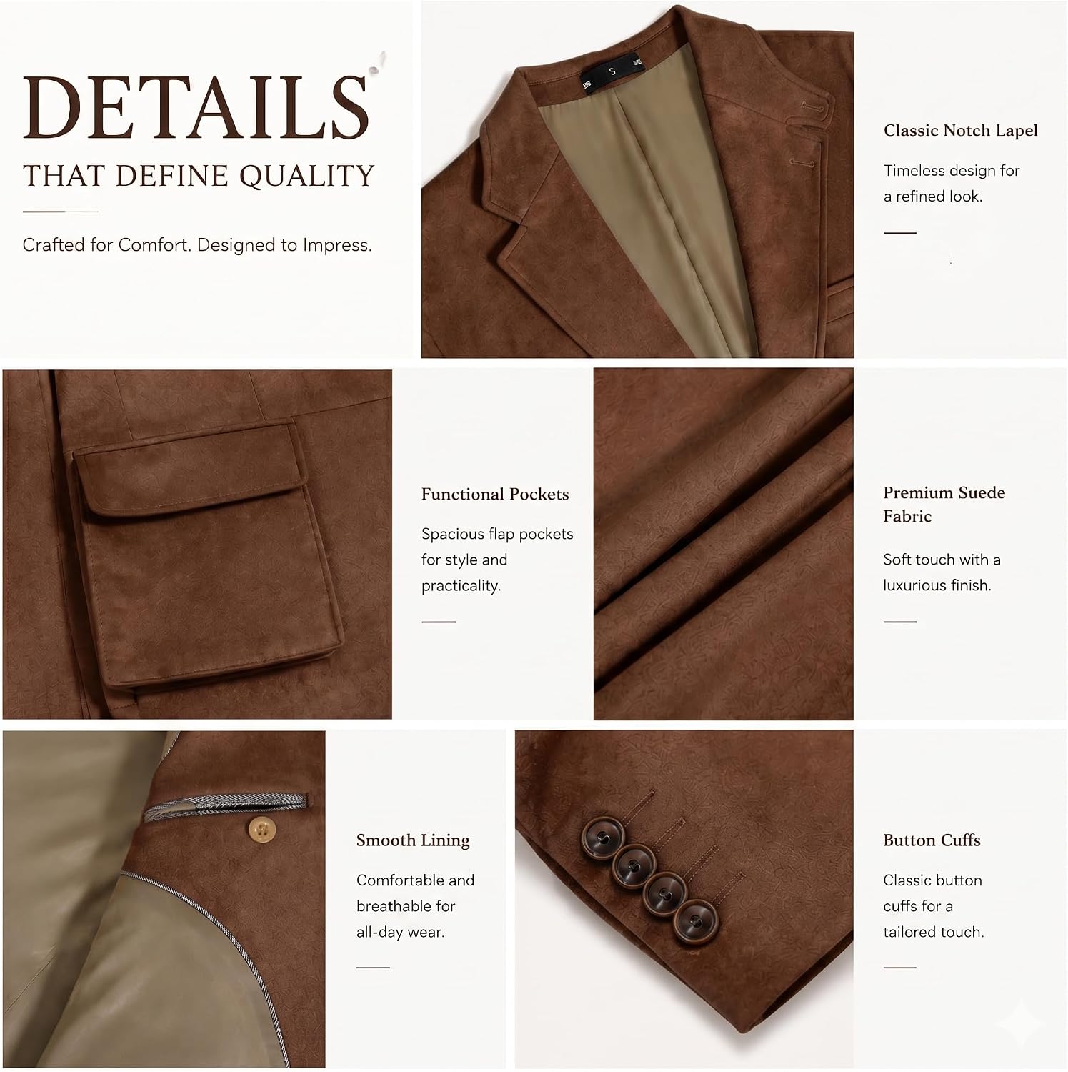 Men's Blazer Suede Faux Leather Jacket for Men Cowboy Western Casual Slim Fit Wool Wedding Suit Single Breasted Sports Coat