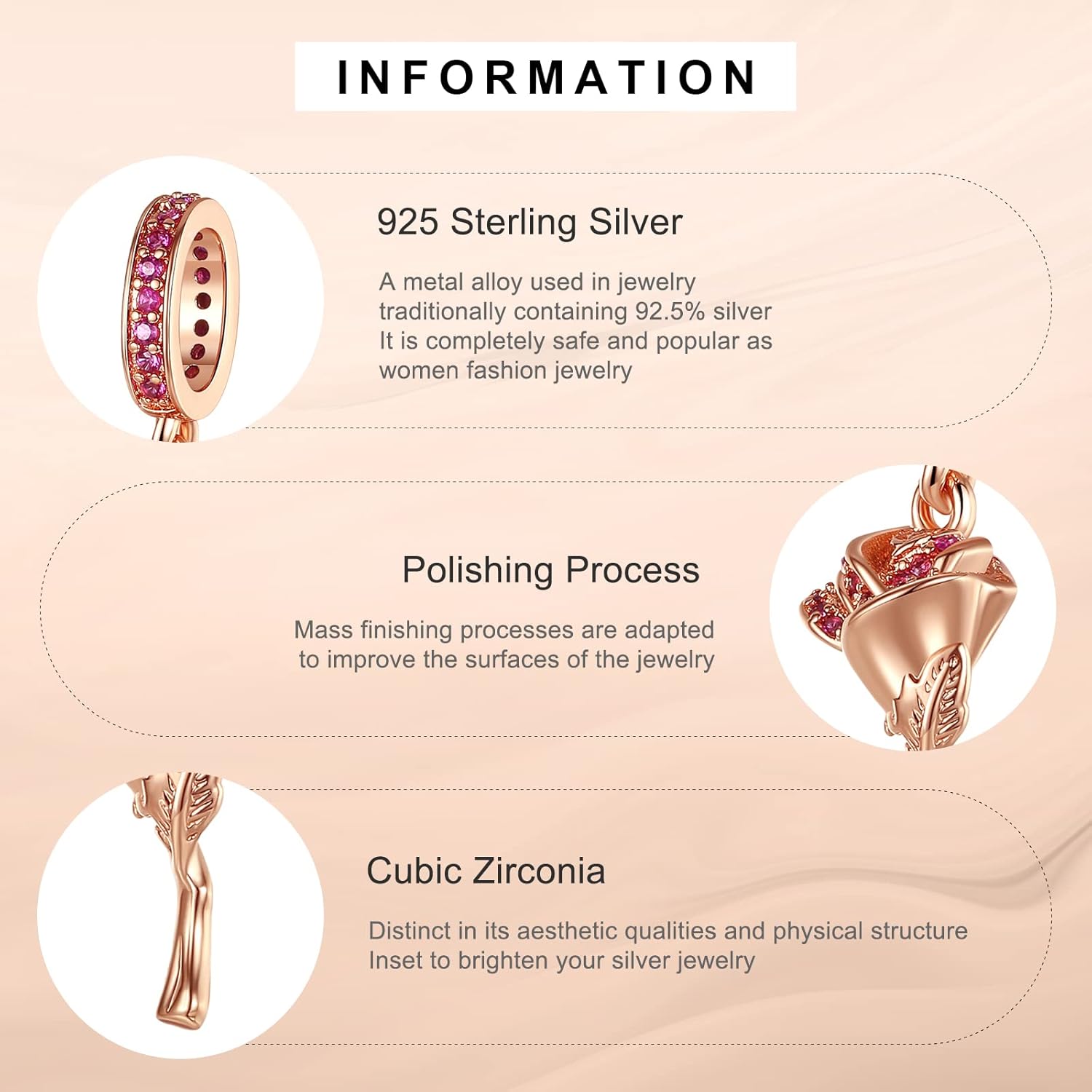 Annmors Rose Gold Charms for Bracelets 925 Sterling Silver Dangle for Women Bracelet & Necklace Pendant - Image 4