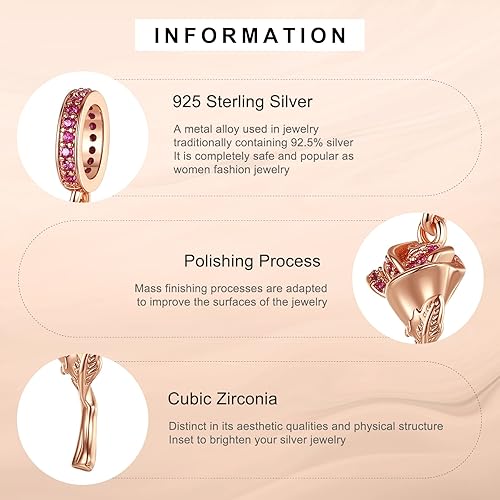 Miniatura 4 de Annmors Rose Gold Charms for Bracelets 925 Sterling Silver Dangle for Women Bracelet & Necklace Pendant