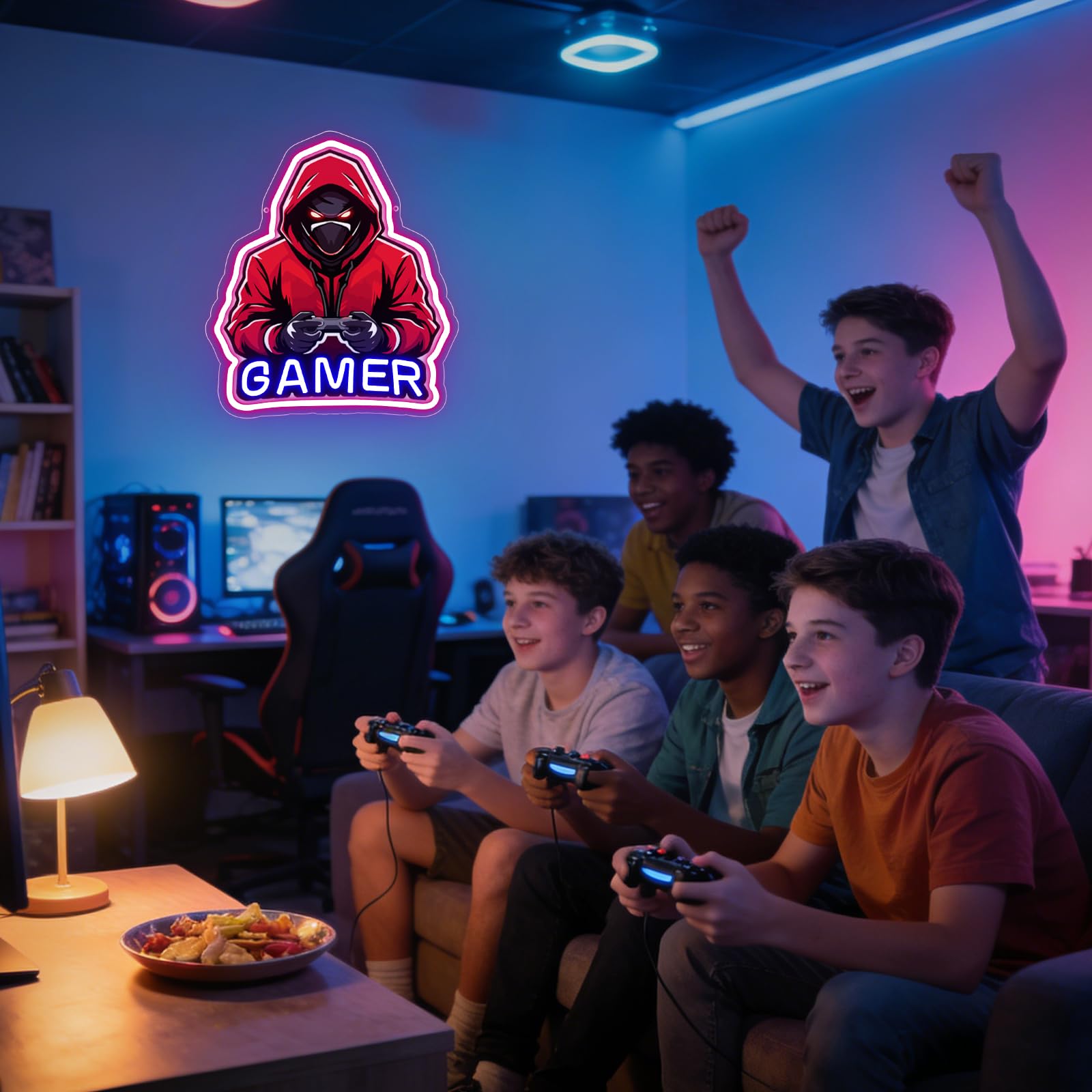 Nsegna Neon Gamer Per Decor Parete,LED Gaming Rosse Regolabile Per Camera Da Letto Sala Giochi Man Cave Camera Ragazzi,LED Moderna Regalo Per Giocatori Adolescenti,Alimentazione USB（14.2"*12.6"）