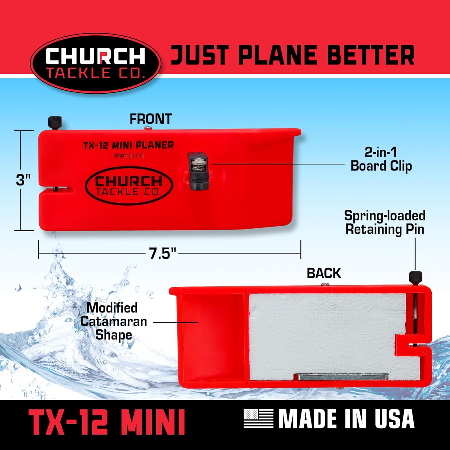 TX-12 Mini Planer Board Starboard by Church Tackle Co