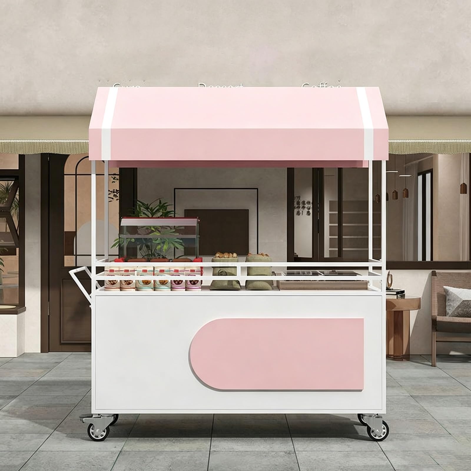 Portable Street Vendor Cart, Mobile Food Carts with 360° swivel wheels