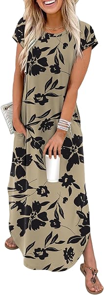 WIHOLL Summer Dresses Cap Sleeve Crewneck Maxi Long Casual Dress with Pockets Beach Vacation Sundresses 2026 Trendy