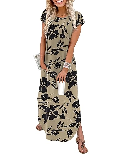 WIHOLL Summer Dresses Cap Sleeve Crewneck Maxi Long Casual Dress