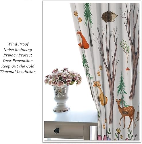 Miniatura 4 de Cortinas de animales del bosque para niños, tratamientos de ventana de dibujos animados de acuarela, lindo animal floral niña pequeña, hogar,