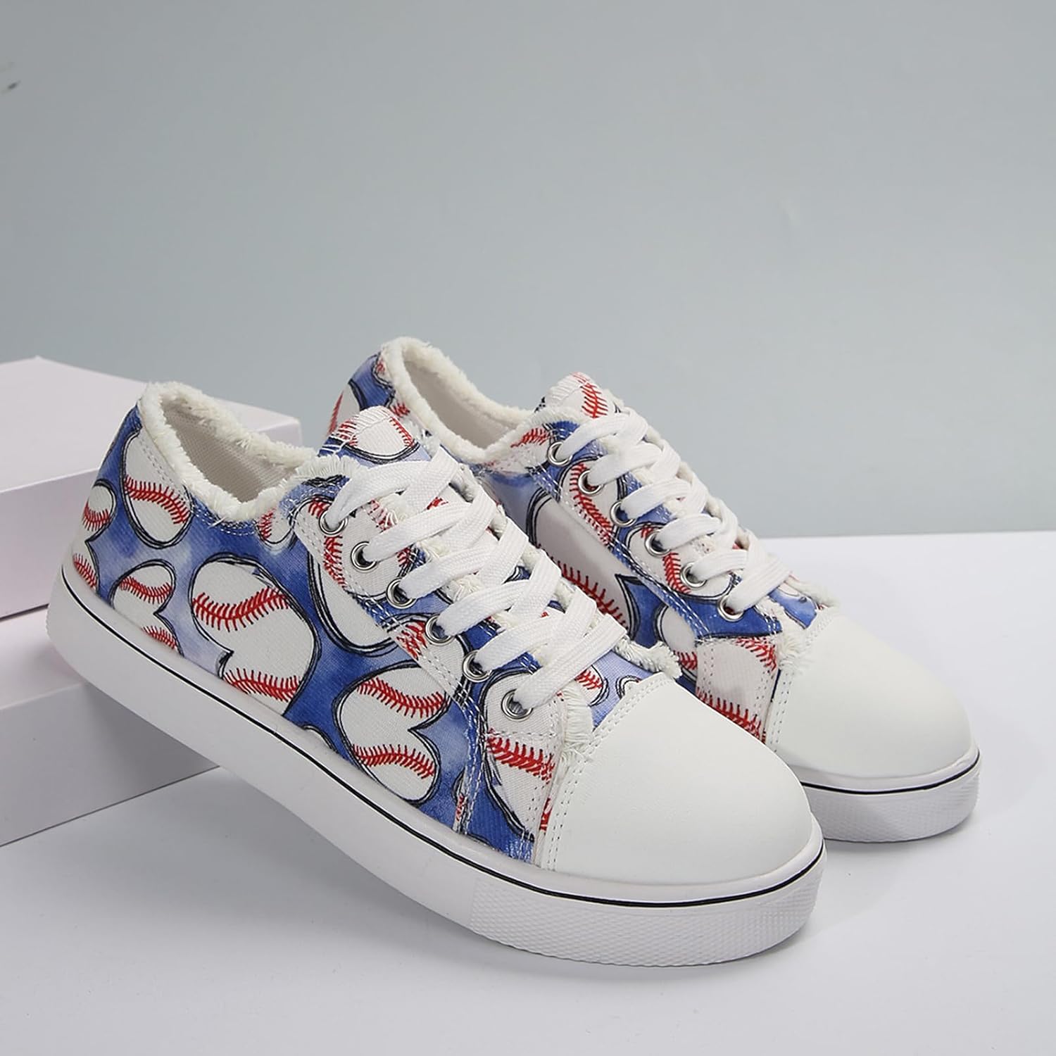 Women Baseball Print Shoes Canvas Sneakers Trendy Casual Walking Shoes - Image 6