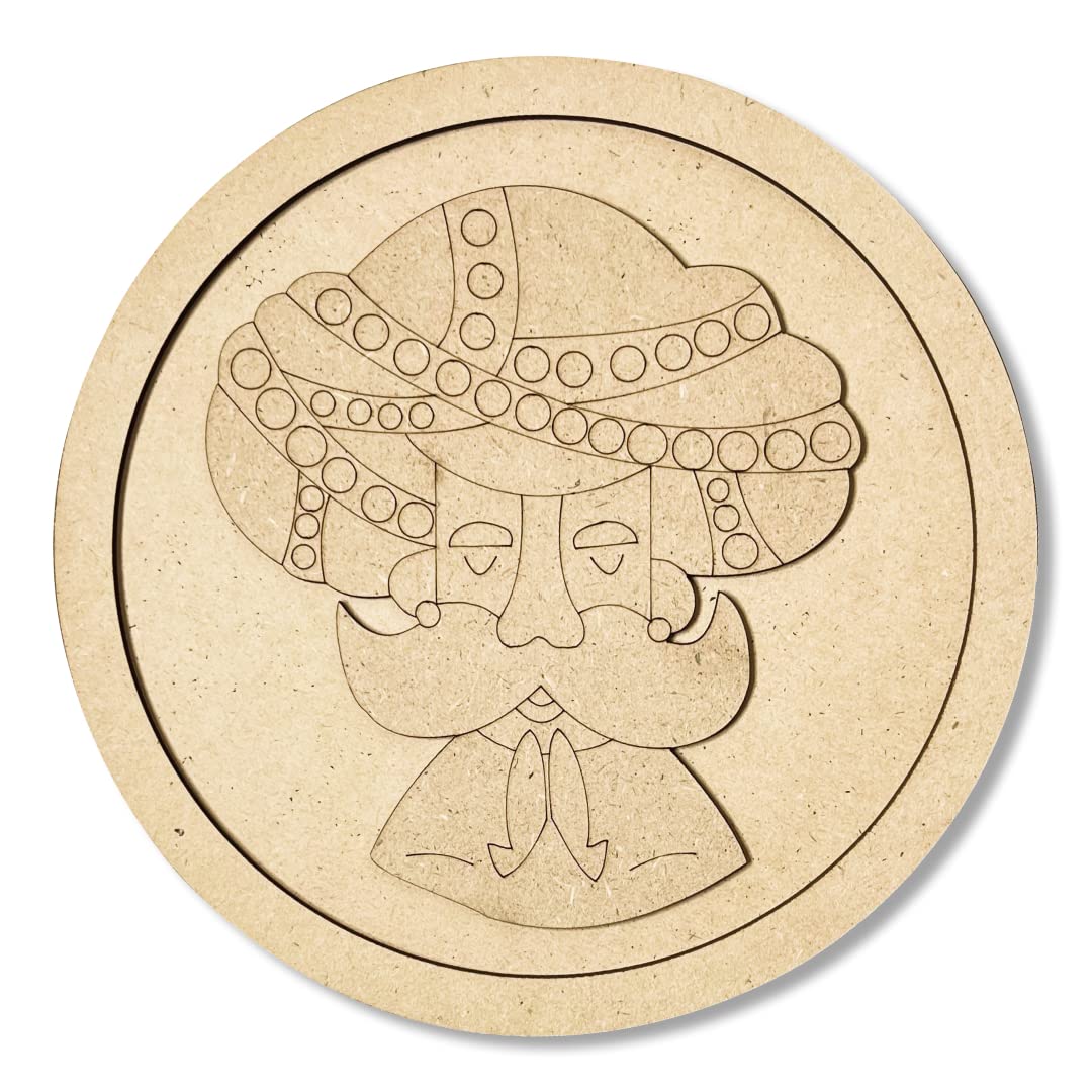 Adikala MDF Ram Ram Sa Cutout Engraved Design Wall Plate Base with Frame Cutout for DIY Craft (Set of 6)