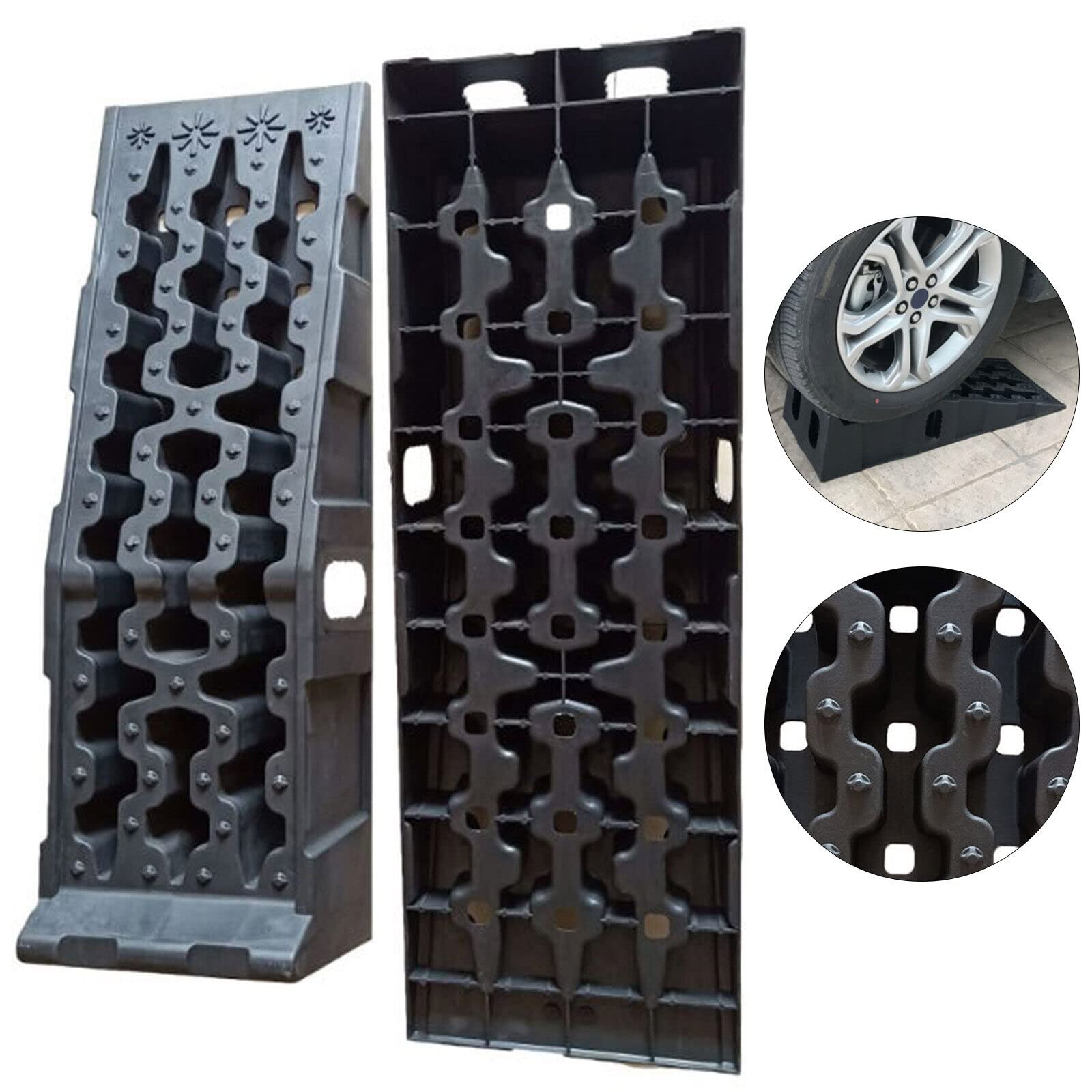 2 Auffahrrampe PKW, Anti-Rutsch Auffahrkeile Auffahrrampen, Tragfähigkeit 7257.48kg/16000 lbs 17cm Kunststoff PP Hebebühne für wohnmobil