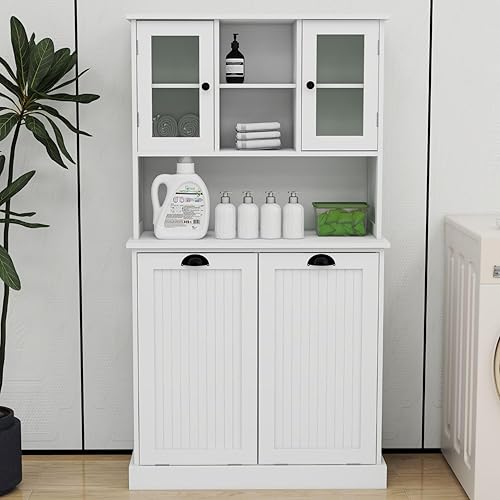 Miniatura 3 de Gabinete de almacenamiento de madera de 50.3 pulgadas de alto con estante abierto, estante para copas de vino y gabinete para sala de estar,