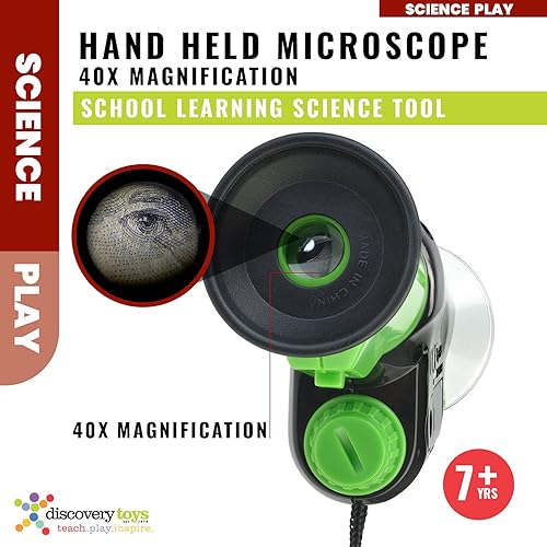 Miniatura 4 de Discovery Toys Microscopio de mano para niños  LED de aumento de 40 x - Kit de ciencia STEM  Juguete de microscopio de bolsillo  Regalo de