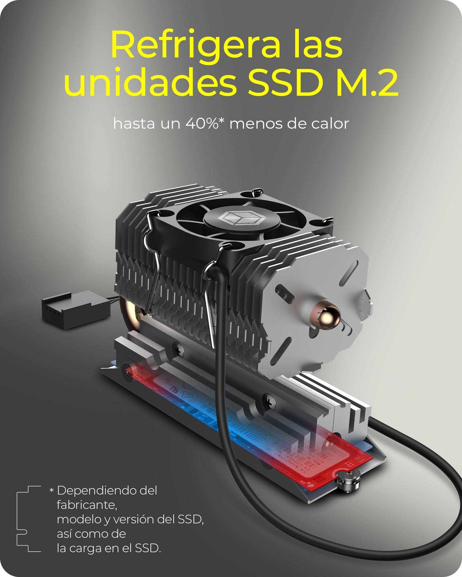 ICY BOX M.2 Heatpipe Cooler con ventilador de 30 mm de altura para SSD M.2 (2280), Aluminio, Plata