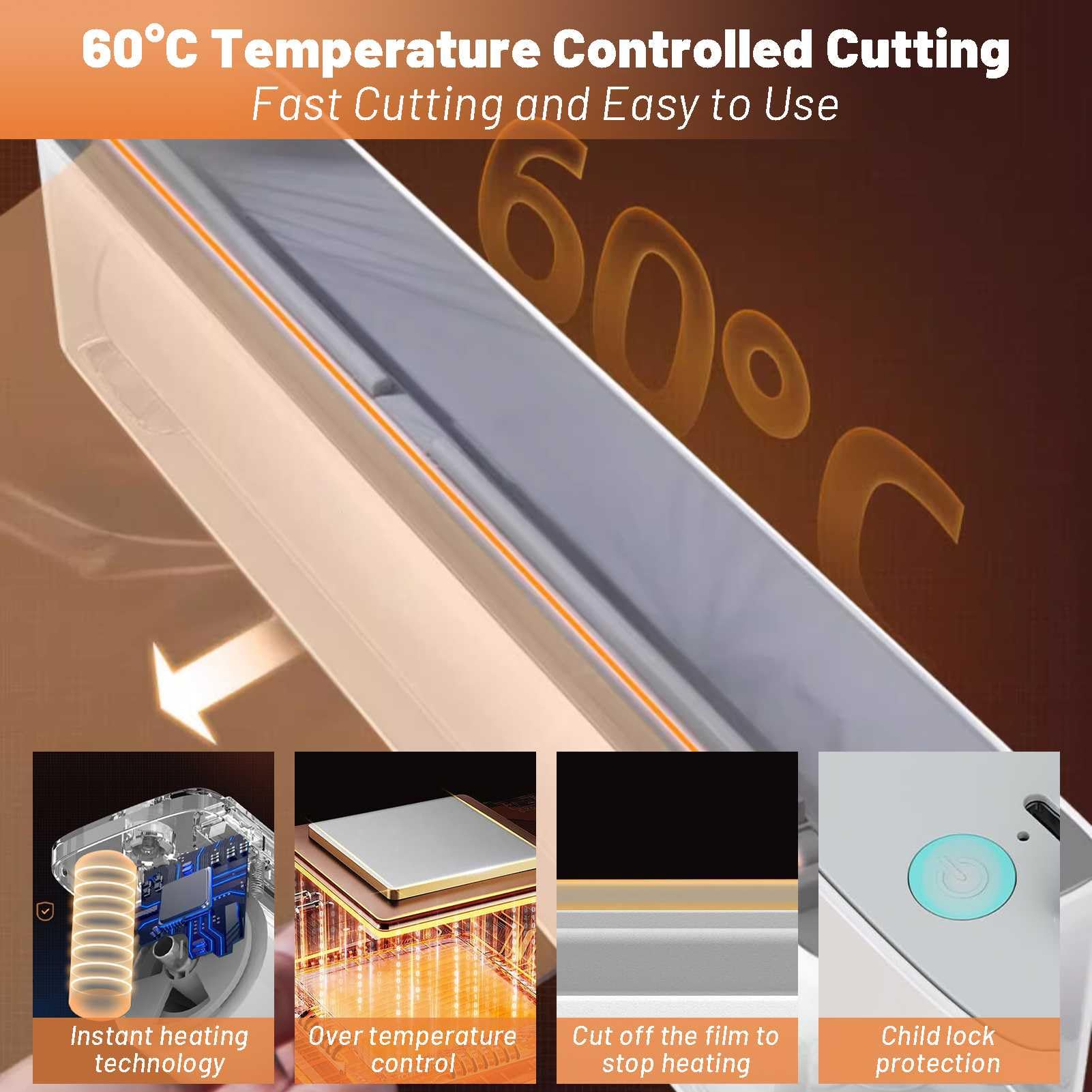 Dispensador eléctrico de Film Transparente rellenable, dispensador de Papel de Aluminio, Cortador eléctrico Resistente de Film Transparente para Alimentos, Corte automático de 0,5 s