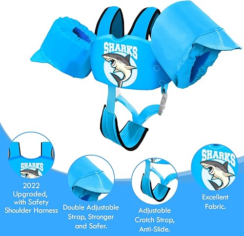 Miniatura 130 de Chriffer Chaleco salvavidas para niños de 22 a 66 libras, flotadores con arnés de hombro y alas de brazo para bebés de 2, 3, 4, 5, 6, 7 años