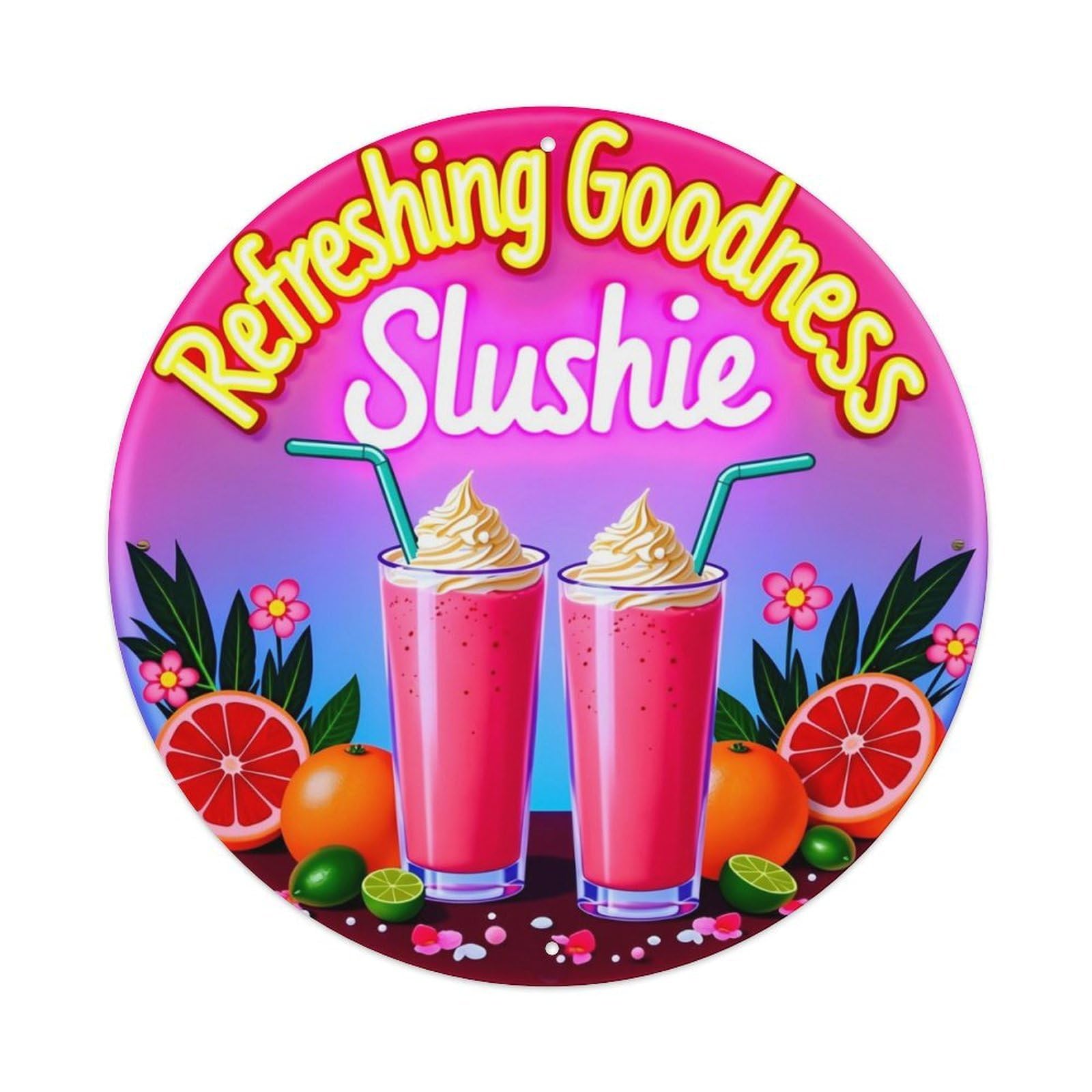 Refreshing Goodness Slushie Drink Pattern Round Metal Tin Sign Vintage Wall Decor, Bar Garage Cafe Kitchen Home Wall Art Poster 8x8inches