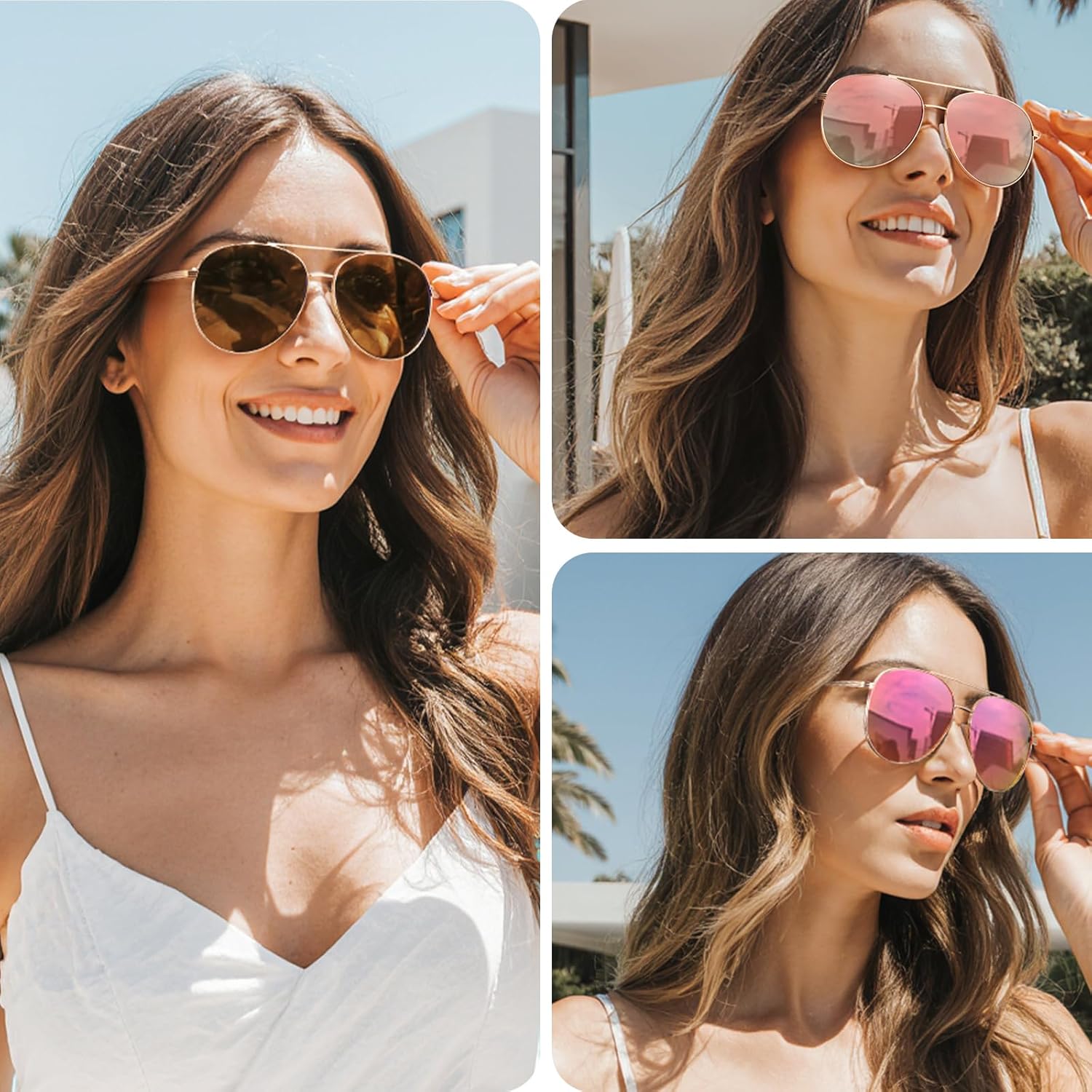 TJUTR Tangle Free Aviator Sunglasses for Women & Men, Polarized UV Protection Trendy Shades, No-Snag Metal Frame Glasses