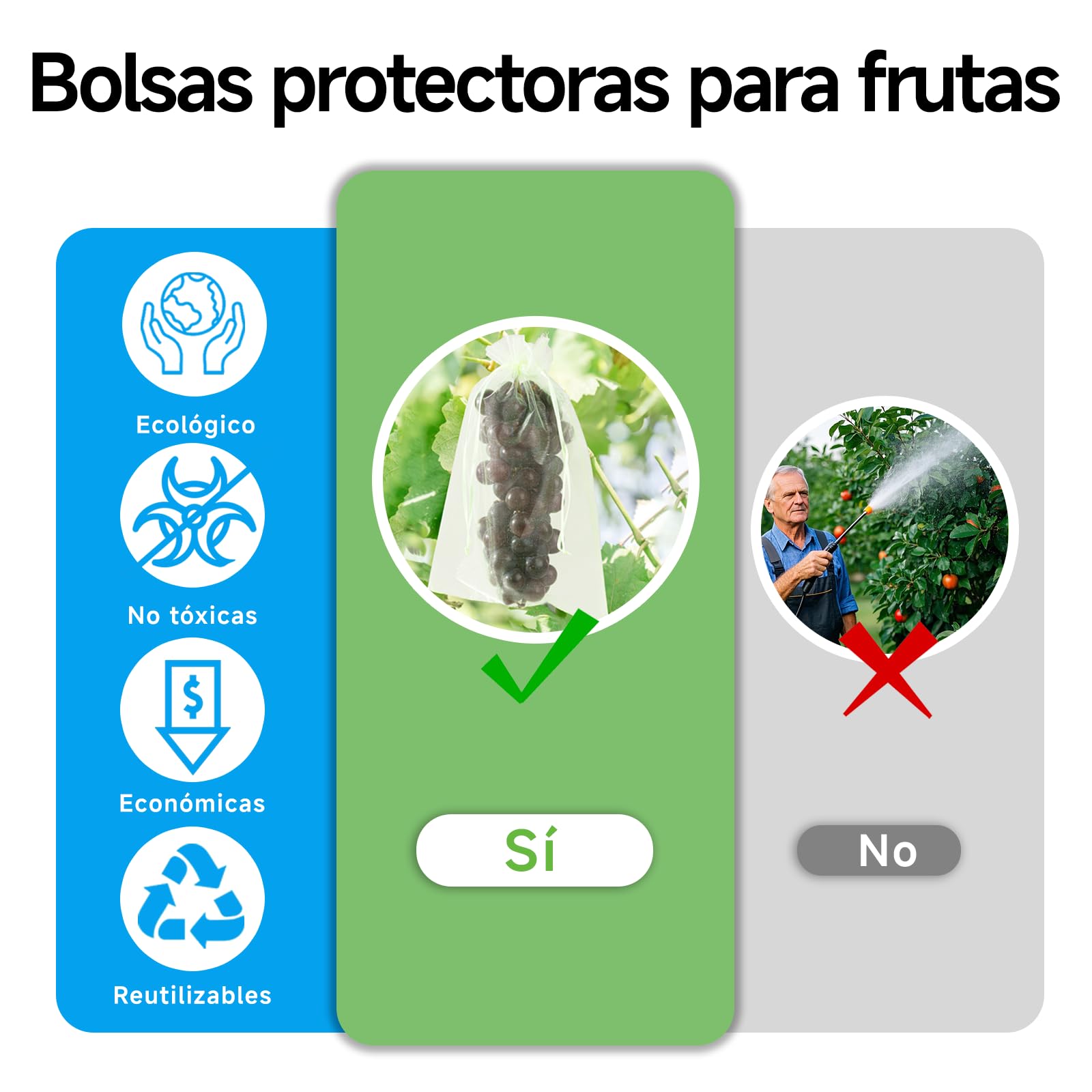 50 Bolsas Protectoras para Uvas con cordón de 15×20 cm, Bolsas de Fruta Reutilizables de Organza en Malla Verde, Red antipájaros para el huerto