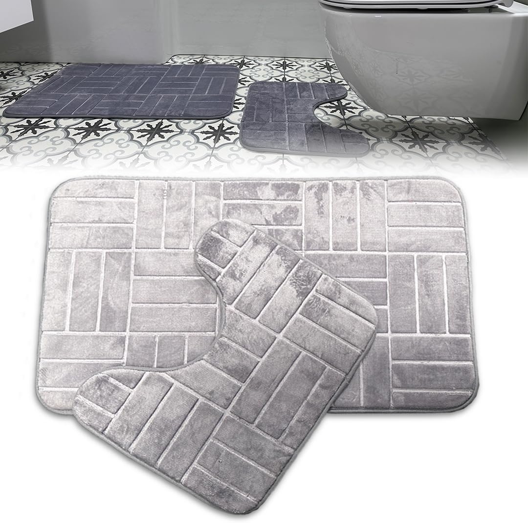 2 Piece Memory Foam Bath Mat and Pedestal Set NonSlip Mats, Soft