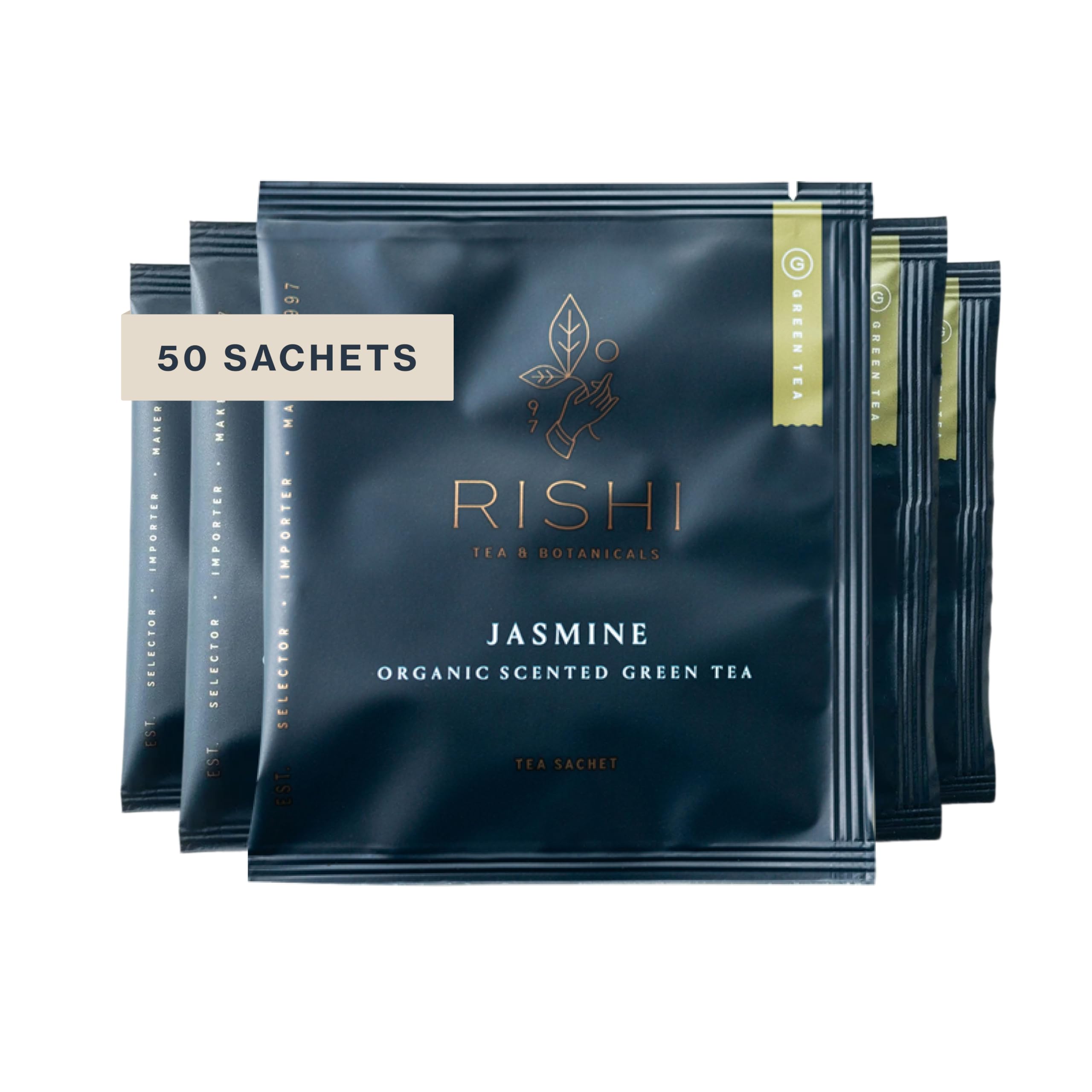 Rishi Tea Jasmine Organic Chinese Green Sachet Tea Bags, Caffeinated, 50ct Jasmine 50 Count (Pack of 1)
