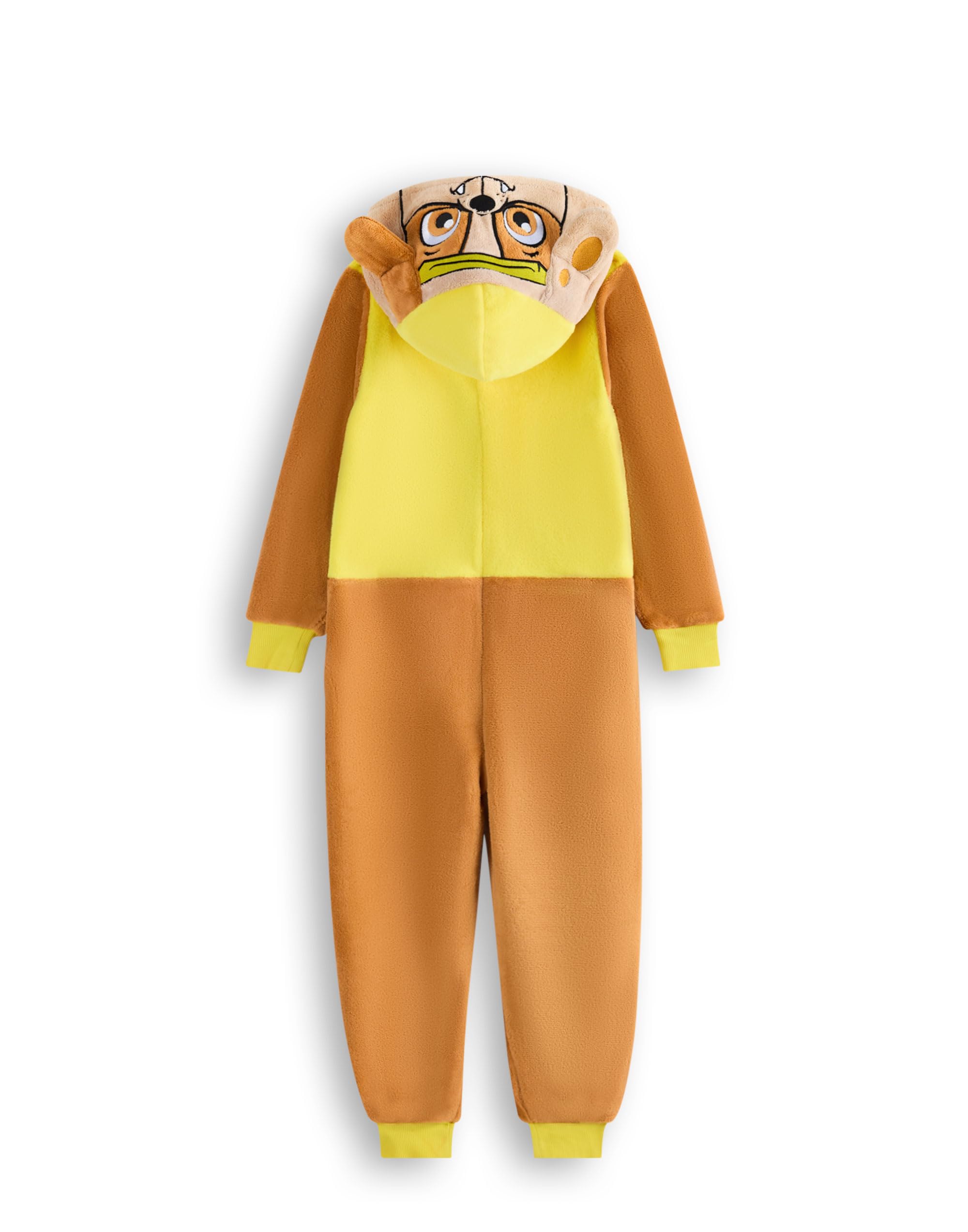 Paw Patrol Rubble Grenouillère pour Garçons & Filles | Pyjama Tout-en-Un pour Enfants en Marron & Jaune | Combinaison de Nuit Unisexe avec Capuche Brodée et Oreilles 3D