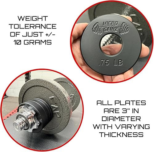 Miniatura 4 de Micro Gainz Placas de peso fraccionarias estándar de 1 pulgada con orificio central de 8 piezas con bolsa, diseñadas para mancuernas y barras Negro
