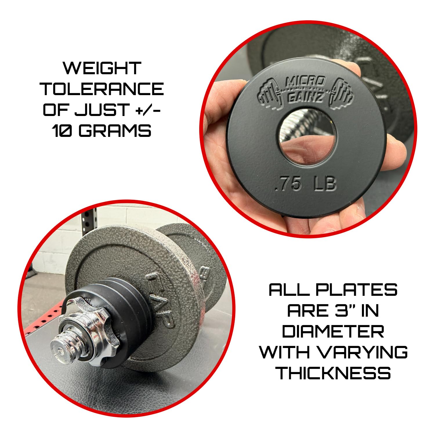 Micro Gainz Standard-Hantelscheiben-Set, 2,5 cm, Mittelloch, 8-teilig mit Tasche (Farbe wählbar), entworfen für Standard-Hanteln und Hanteln, hergestellt in U