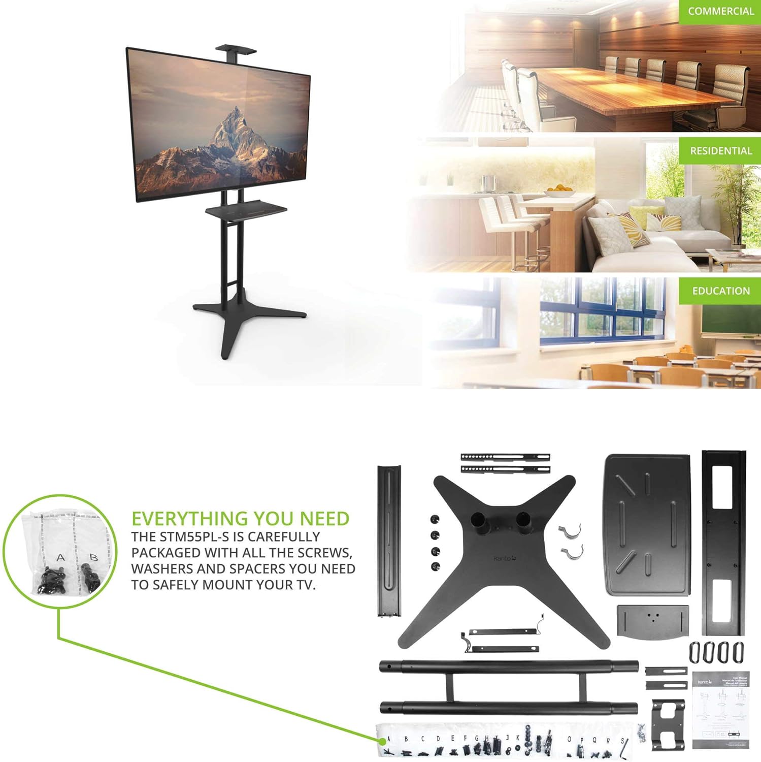 Nеw Prоduсt Kanto STM55PL-S TV Floor Stand with Adjustable Steel Tray for 32 to 55 TVs | Up to 80 lb (36 kg) | VESA 75x75 to 600x400 | High Stability | Adjustable Height | Cable Management Bеѕt Prоmо Kanto STM55PL-S TV Floor Stand with Adjustable Steel Tray for 32 to 55 TVs | Up to 80 lb (36 kg) | VESA 75x75 to 600x400 | High Stability | Adjustable Height | Cable Management