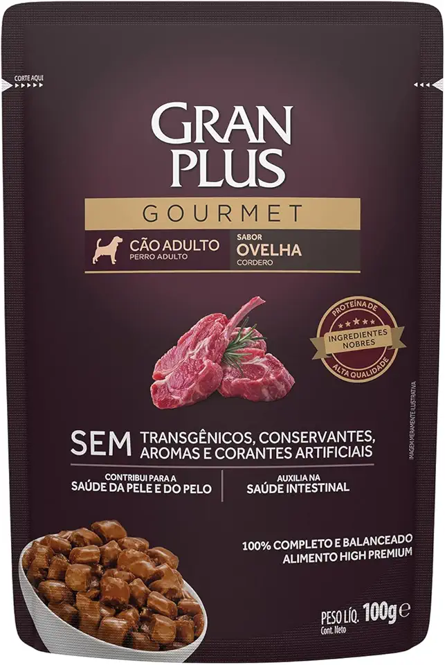 Ração Úmida GranPlus Gourmet Para Cães Adultos Sachê Sabor Ovelha - 100g