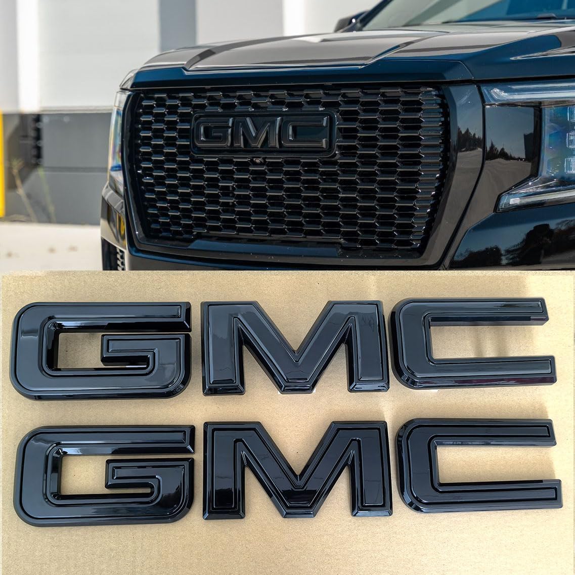 2pack OEM 2019-2025 Grille And Rear Tailgate Emblem Kit Compatible with 86539816 2019-2025 Sierra 1500 Sierra 2500HD 3500HD Badges, 2023-25 Canyon (All Gloss Black)