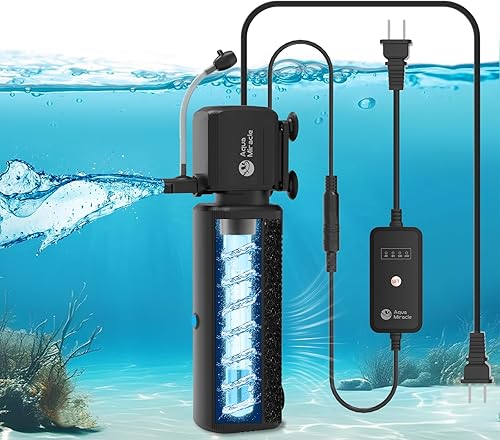 AquaMiracle Filtro de acuario con luz U - V y esponja de filtro, filtro de tanque de peces con temporizador para agua verde, filtro de tortuga con