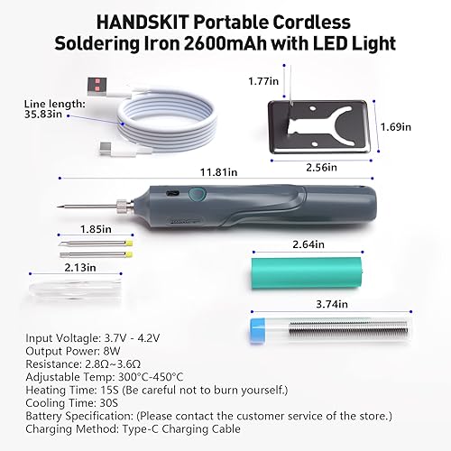 Miniatura 9 de Soldador inalámbrico de 2600 mAh con luz LED, herramientas de soldadura de 8 W, soldador eléctrico con batería recargable, kit de soldador con