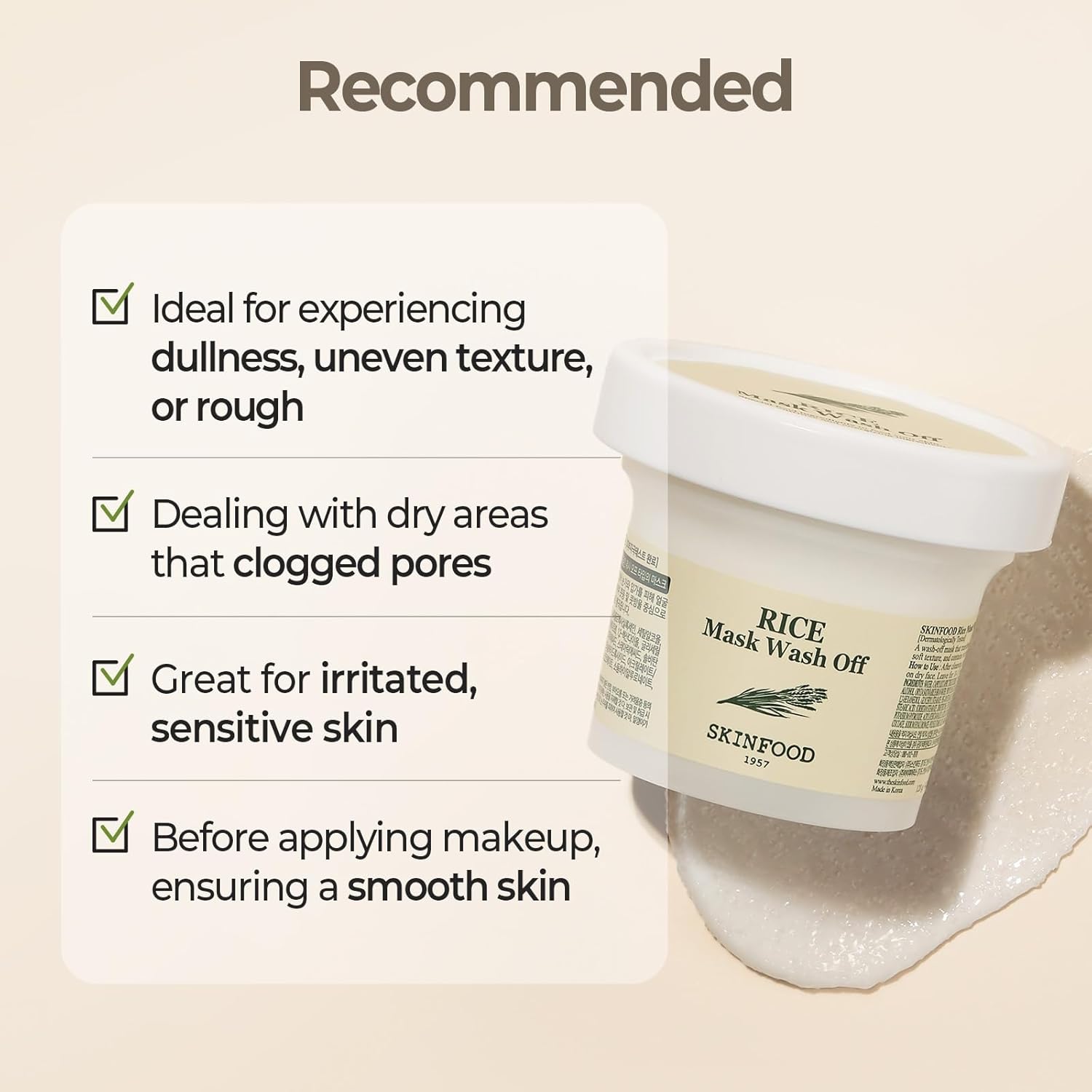 SKINFOOD Rice Mask Wash Off 3.5oz / Gently Exfoliates the Skin/Softening with Nutrient Rich Rice - Image 6