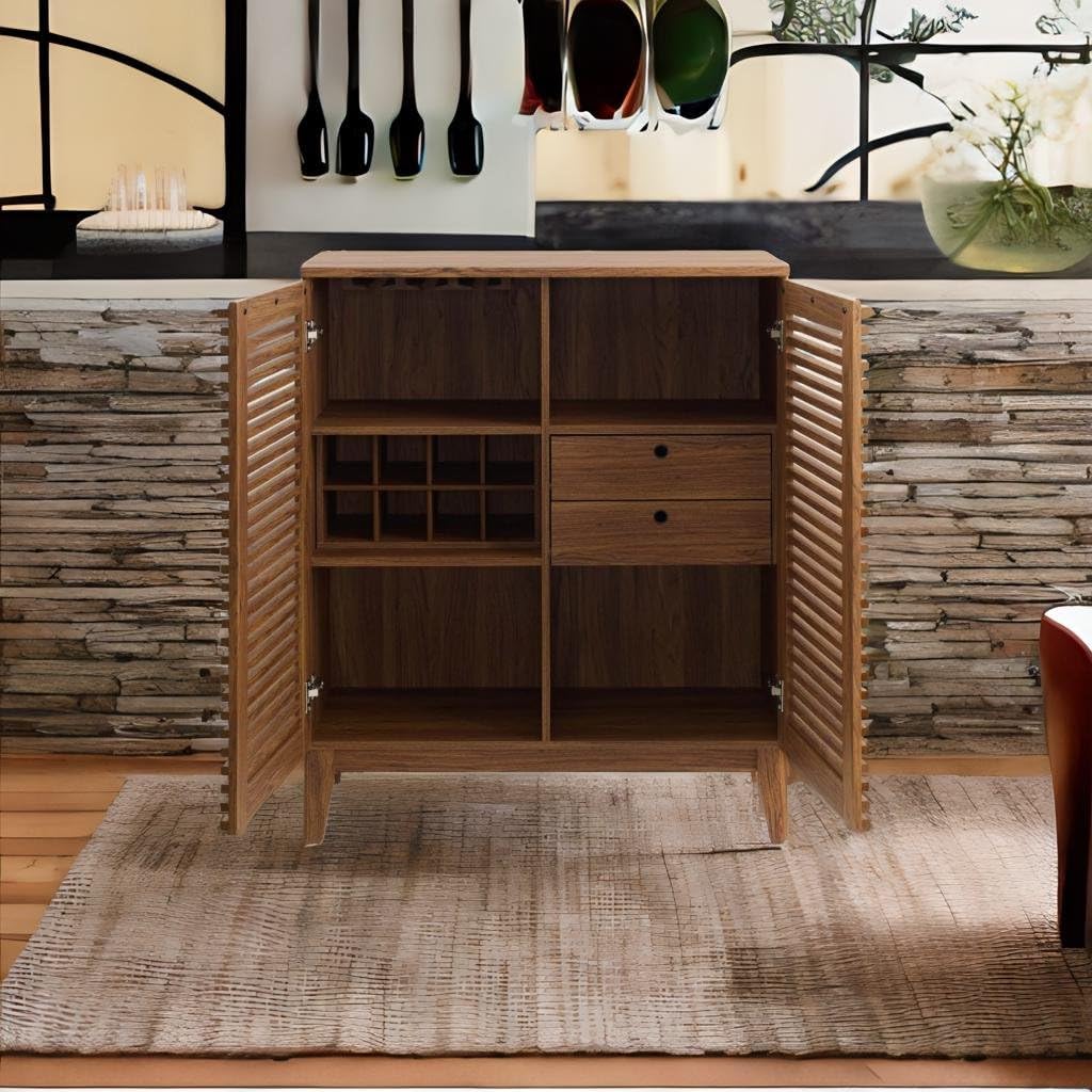 Ergode Exquisite Render Bar Cabinet: Mid-Century Modern Walnut Storage Solution