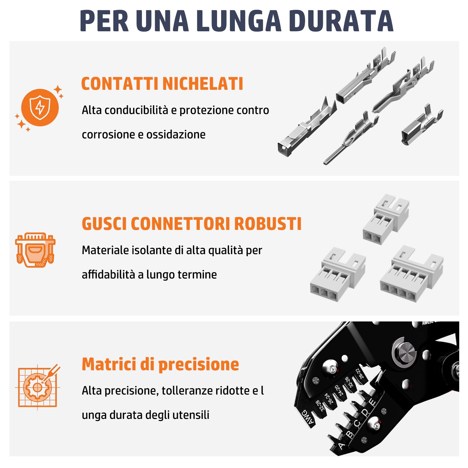 PEBA Set di micro connettori con pinza crimpatrice a cricchetto, Micro-Fit 3.0, Dupont da 2,54 mm e JST-PH/XH/SM/SYP, 45 tipi di connettori, 0,03-1,5 mm², con pinza spelafili
