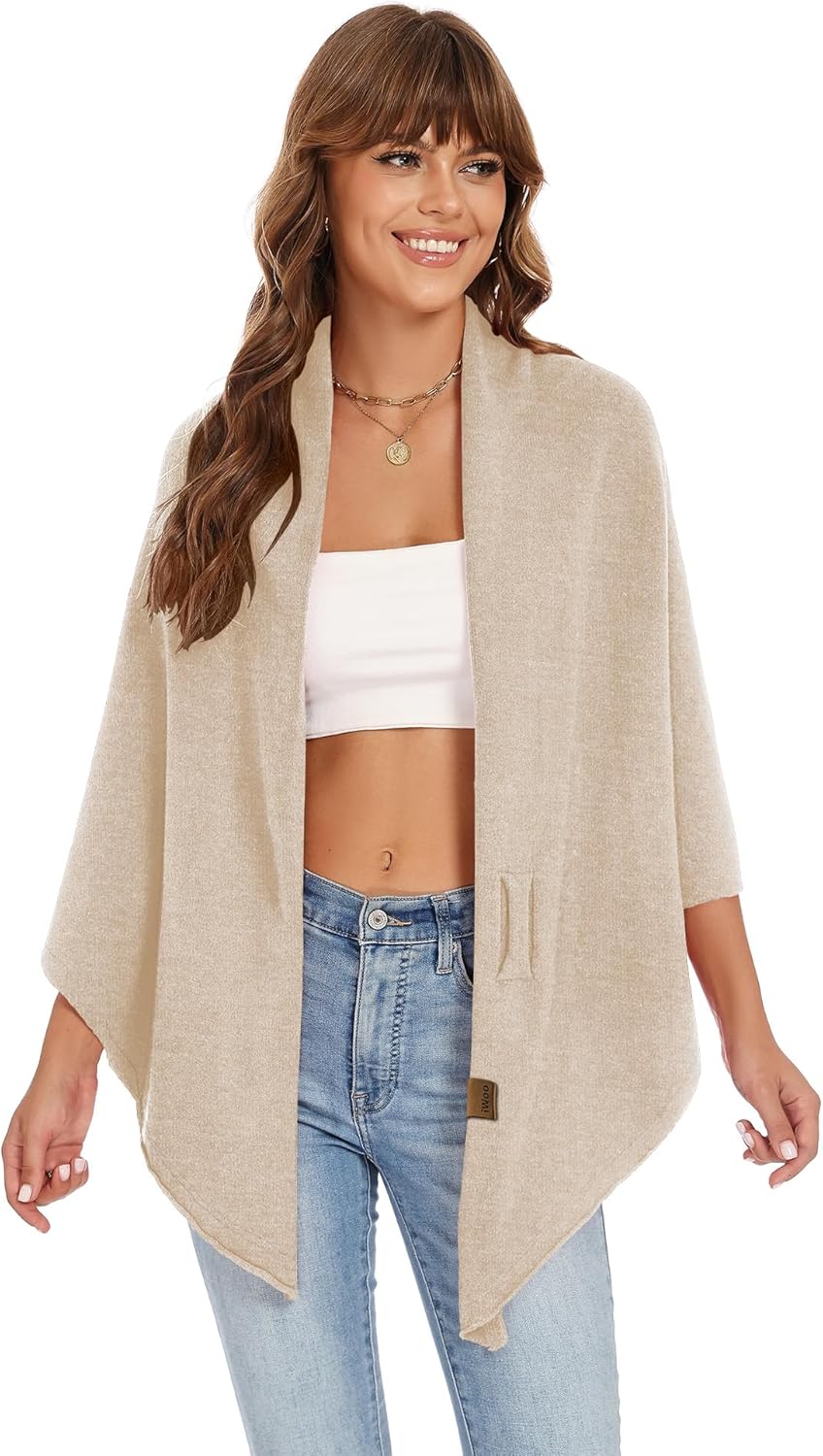 iWoo Women Soft Shawl Wraps kintted Open Front Poncho Sweater for Spring Fall Winter - Image 6