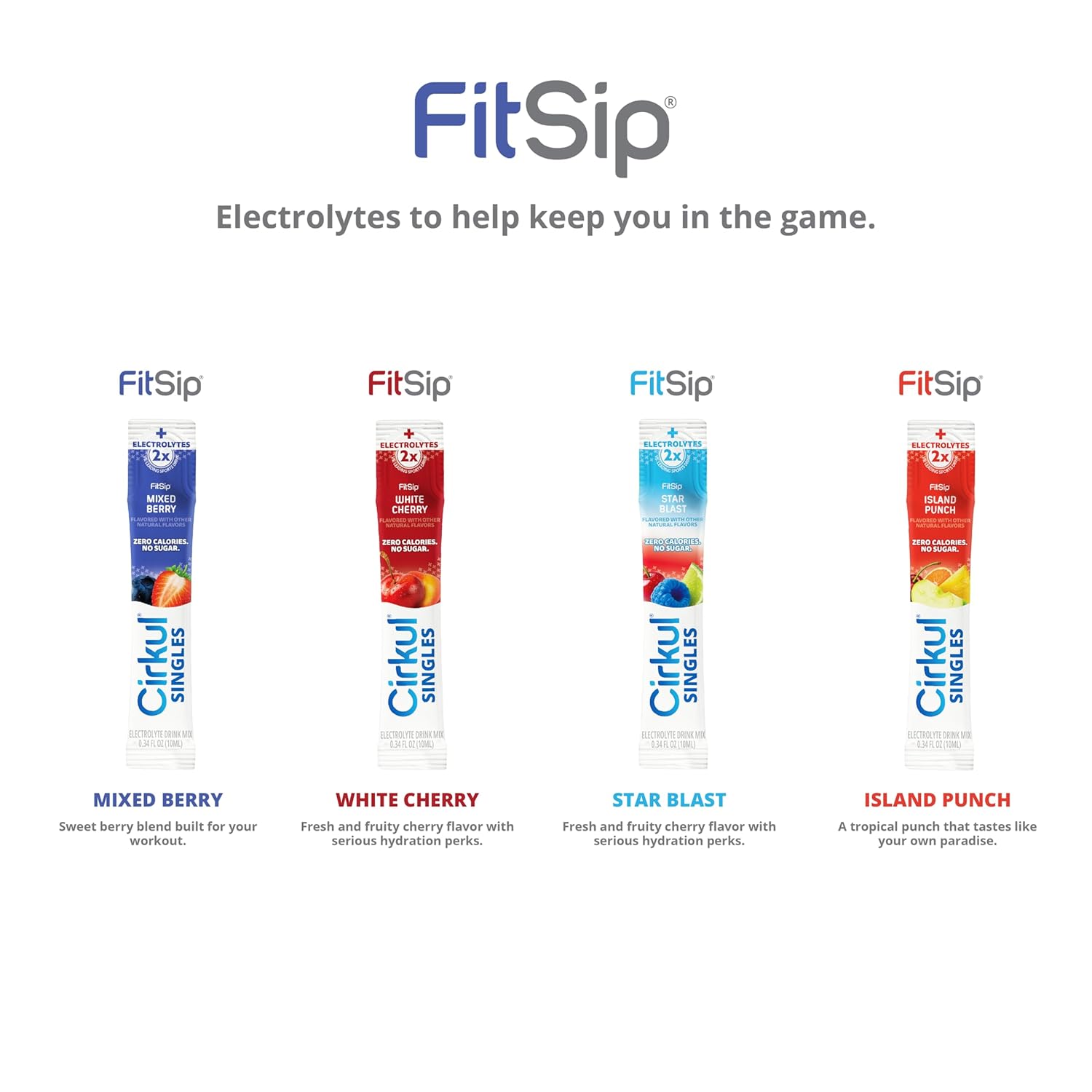 Cirkul FitSip® Electrolyte Water Enhancer Clear Liquid Packets (24 Pack) - Mixed Berry, White Cherry, Star Blast, Island Punch - No Sugar, Zero Calorie Hydration Drink Mix, No Artificial Color