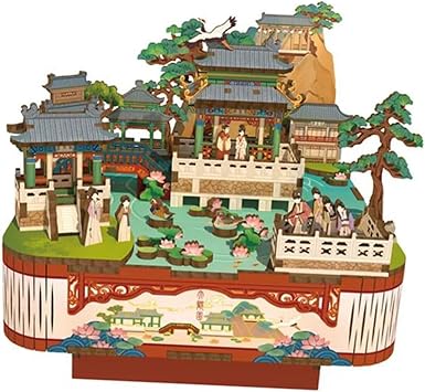 DIY Wooden Model Building Kits Music Box Tang Dynasty Instrument Band 3D Puzzle for Gifts Home Decoration Music Boxes for AdultsGreen