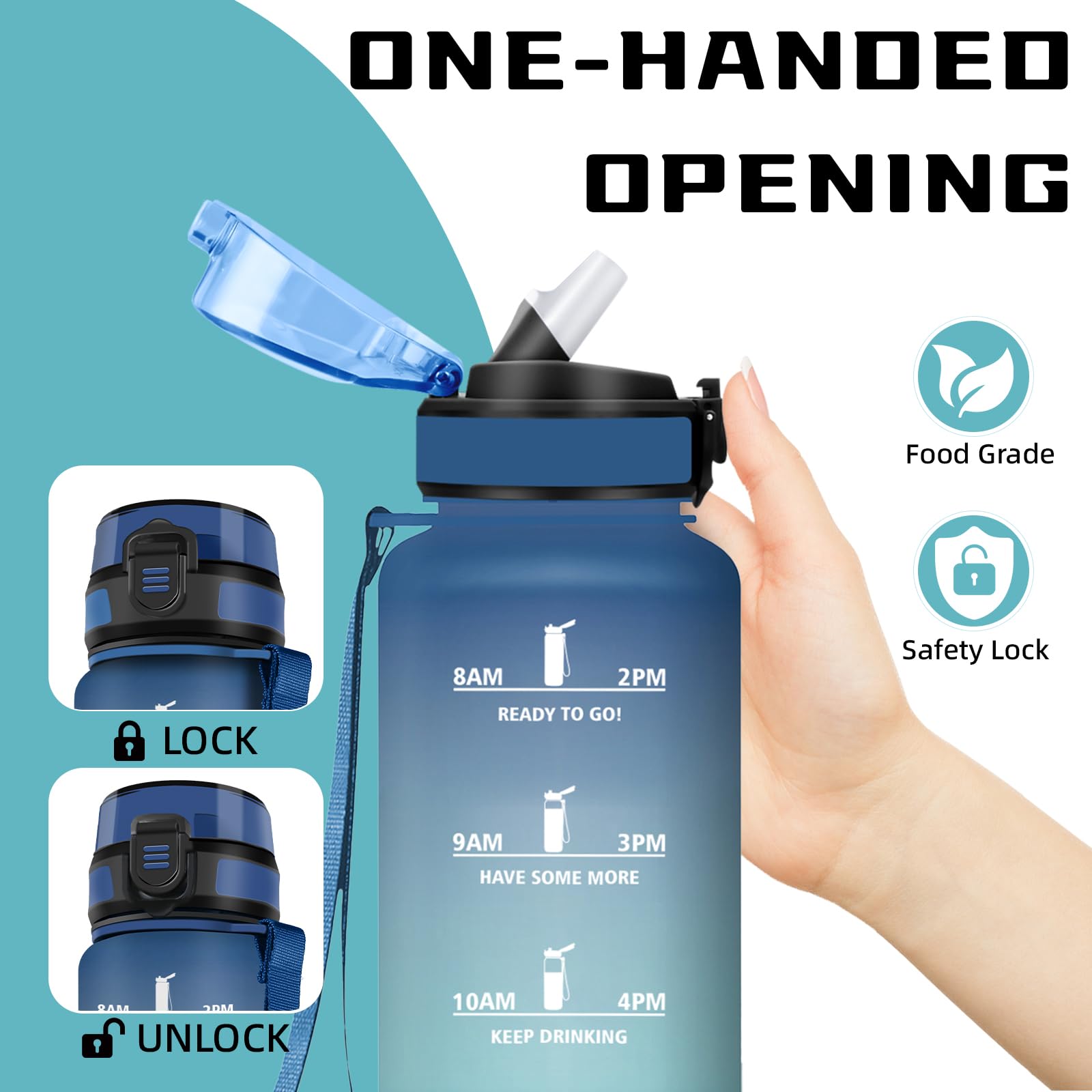 Mujigaga Borraccia 1,5 litri, Borraccia con Cannuccia, Senza Perdite, Borraccie Palestra, Borracce con Slogan Motivazionale, Facile da Trasportare, Borracce per Ciclismo, Campeggio, Fitness, Nuotare