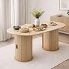 WestWood Dining Table With Leg Storage Cabinet, Wide Oval Tabletop Kitchen Table with Revolving Door and 3-Tier Shelves, Dining Table for Kitchen & Dining Room Natural